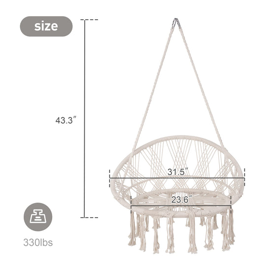 Macrame Cotton Rope Hammock Chair Swing#color_white