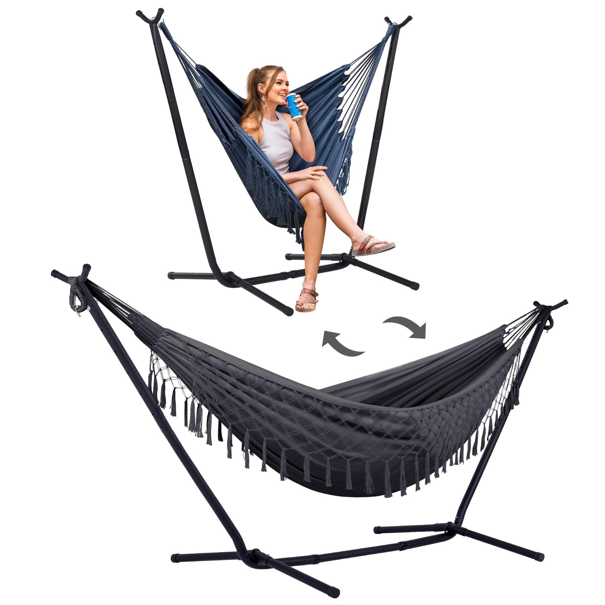 SUNCREAT-2-in-1 Heavy-Duty-2-Person-Hammock-with-Stand#color_dark-gray-tassel