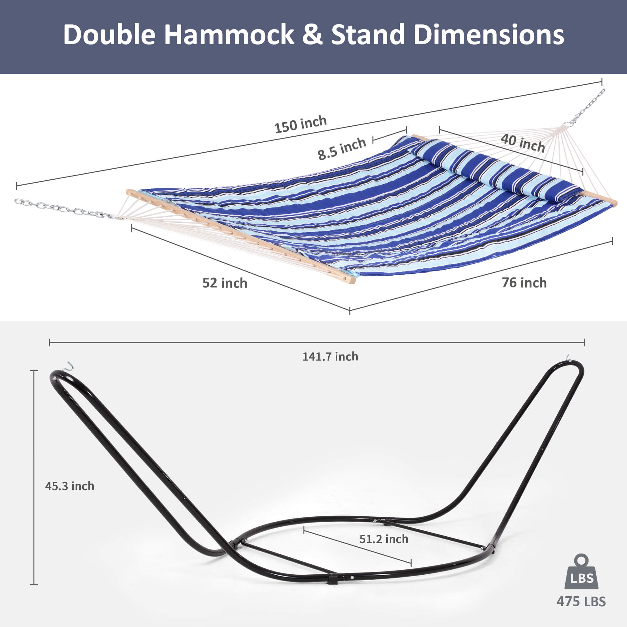 hammock with stand#color_blue-stripes