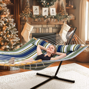 SUNCREAT-Double-Quilted-Hammock-with-Stand-Dark-Green-Stripes#color_dark-green-stripes