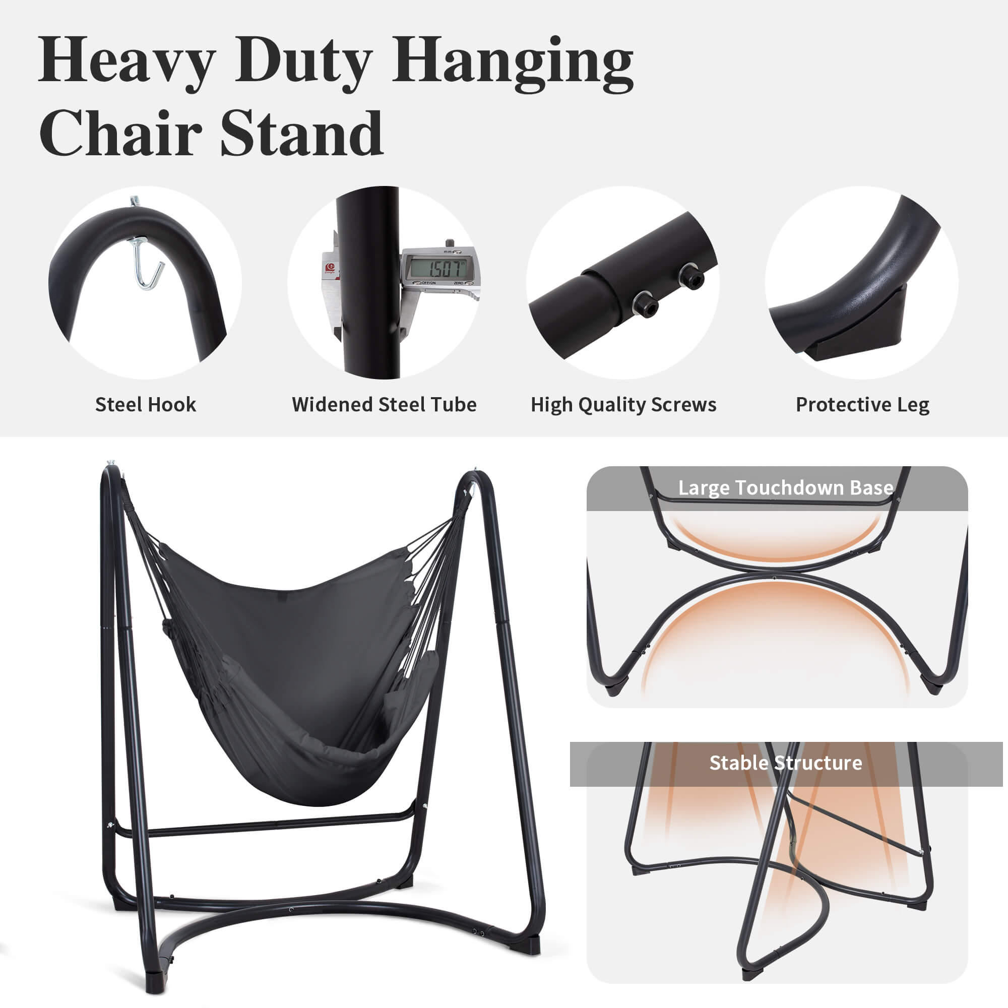 hammock chair with stand#color_gray