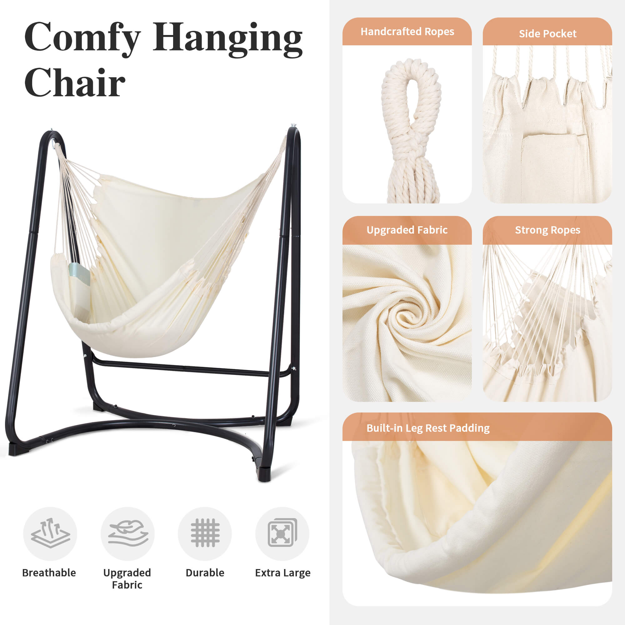 hammock chair with stand#color_white