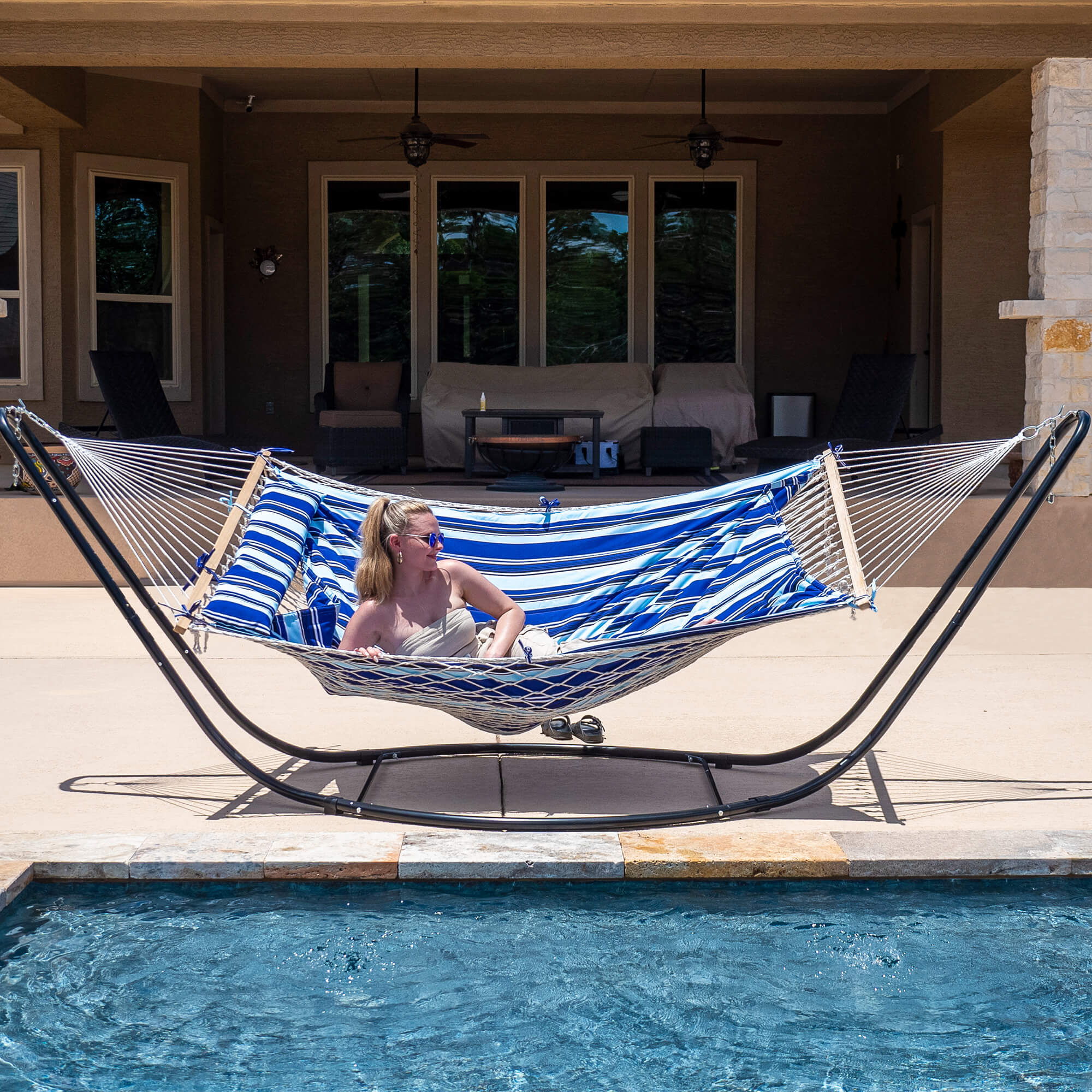 hammock with stand#color_blue-stripes