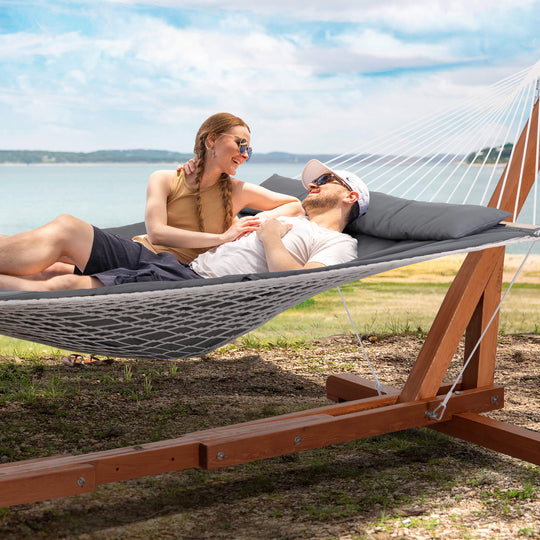 hammock with wood stand#color_dark-gray