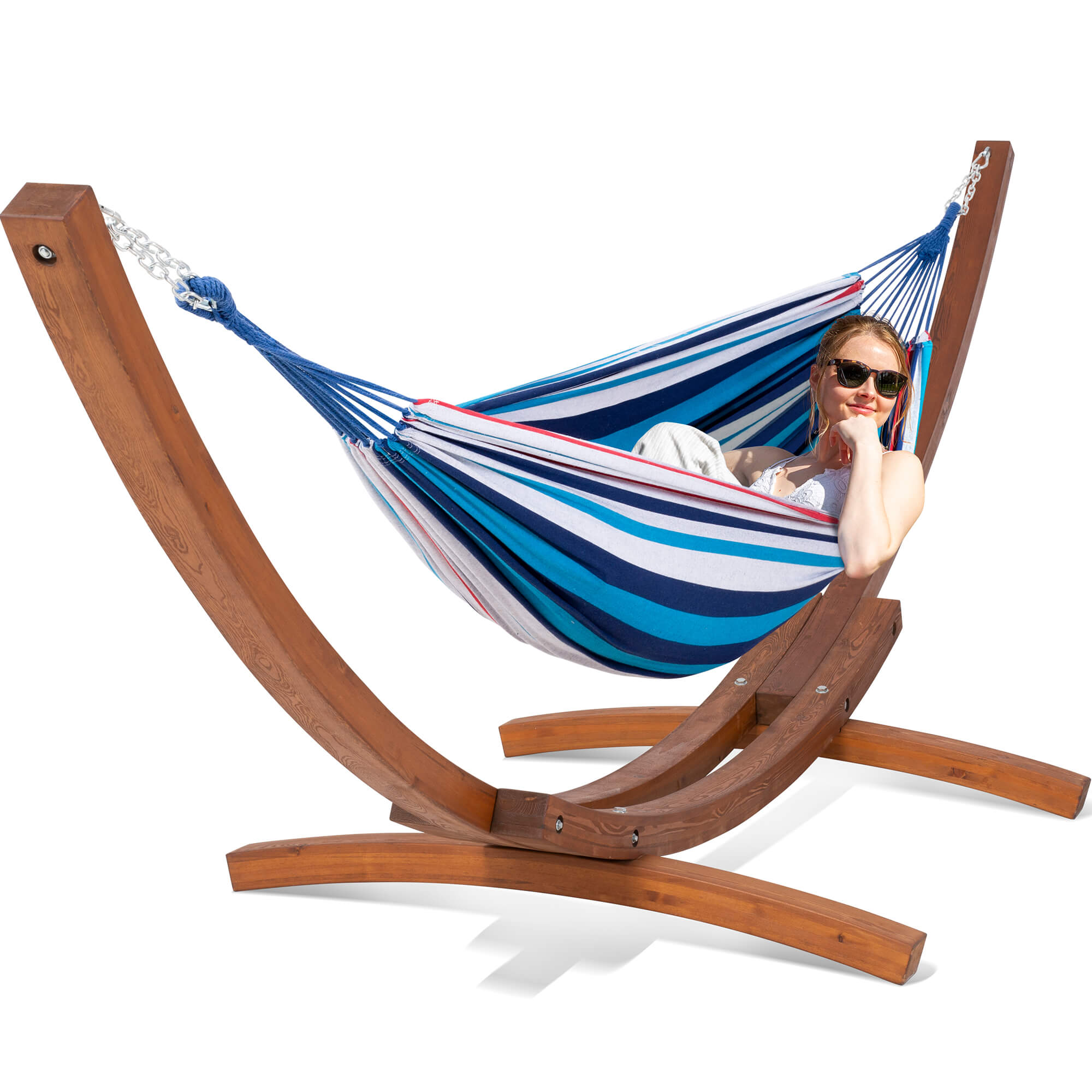 hammock with wood stand#color_ocean-stripes