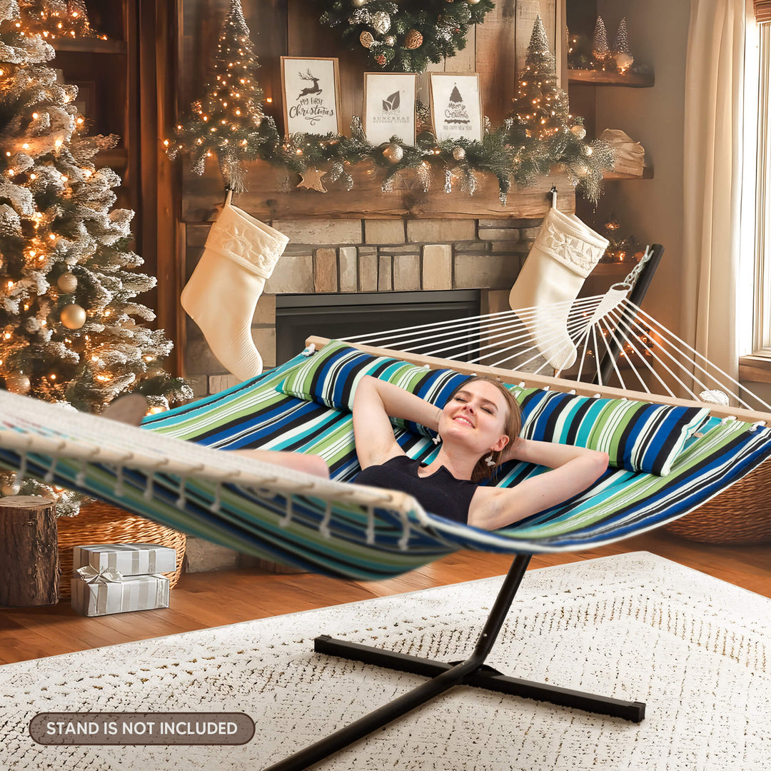 SUNCREAT Quilted Fabric Hammock, Green Stripes#color_green-stripes