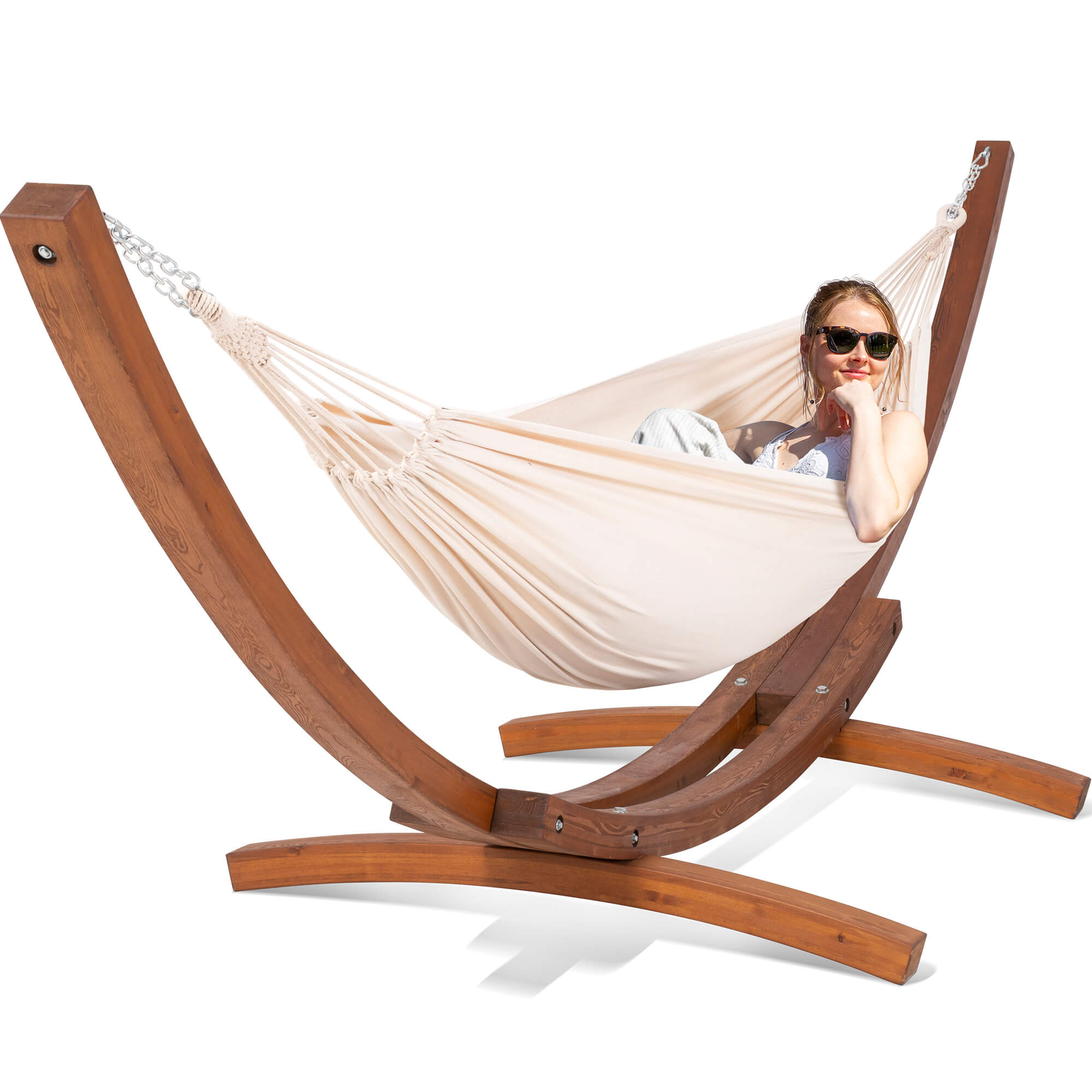 hammock with wood stand#color_beige