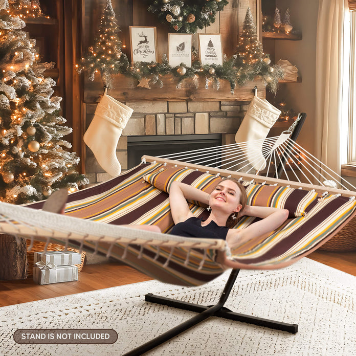 SUNCREAT Quilted Fabric Hammock, Brown Stripes#color_brown-stripes