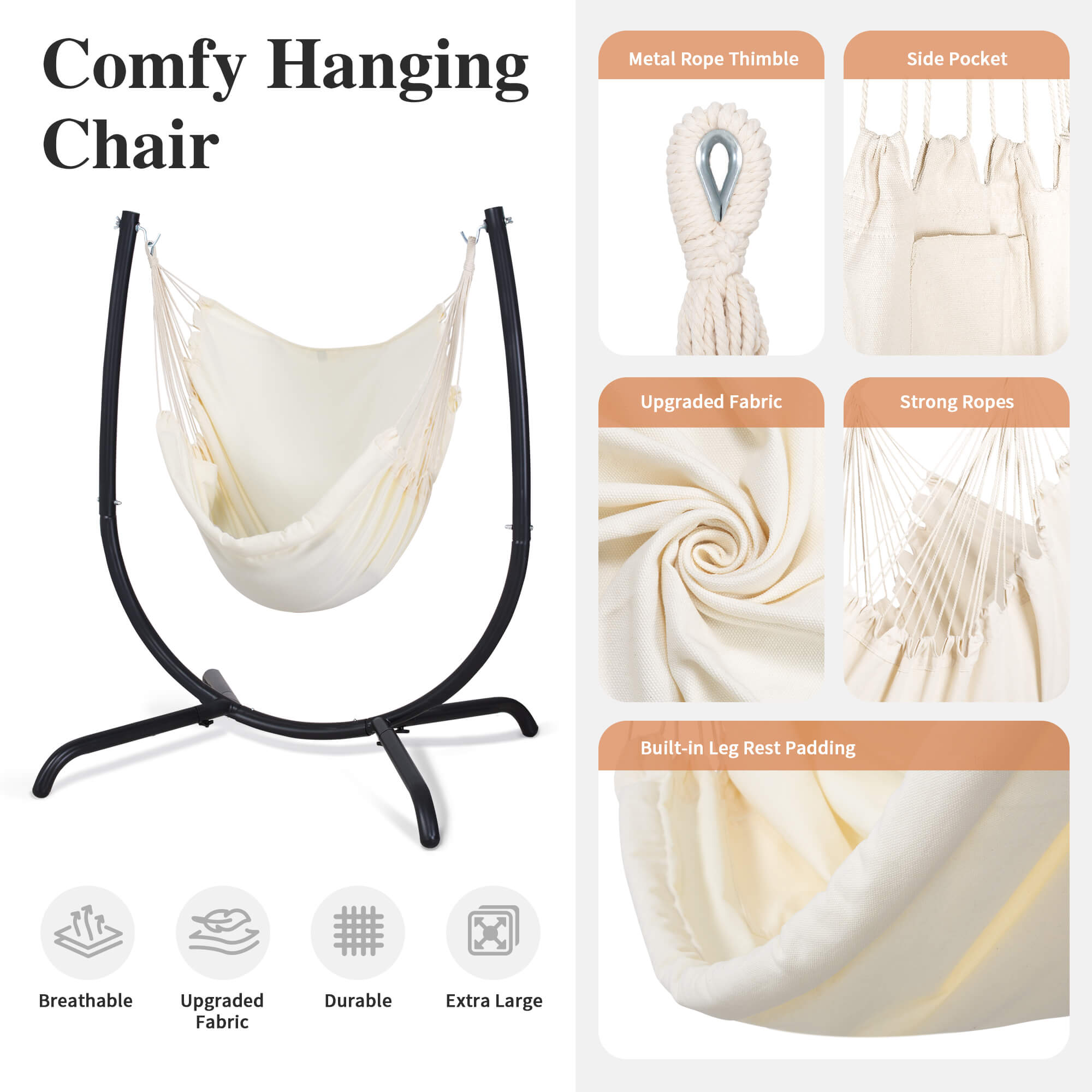 hammock chair with stand#color_white