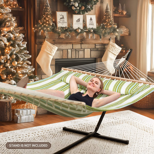 SUNCREAT Quilted Fabric Hammock, Green&Beige#color_green-beige