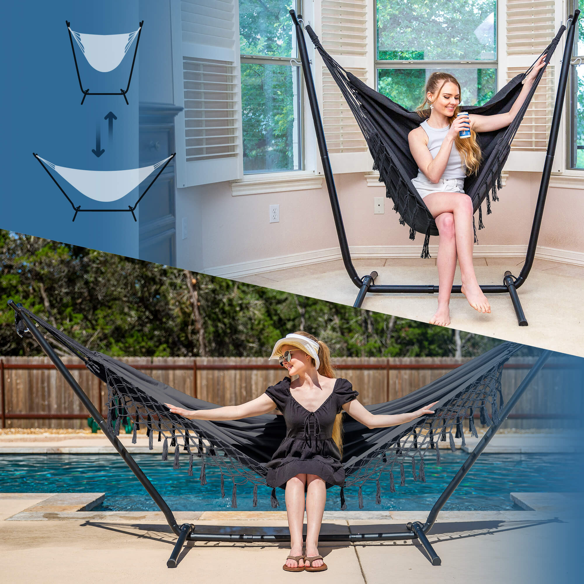 SUNCREAT-2-in-1 Heavy-Duty-2-Person-Hammock-with-Stand#color_dark-gray-tassel