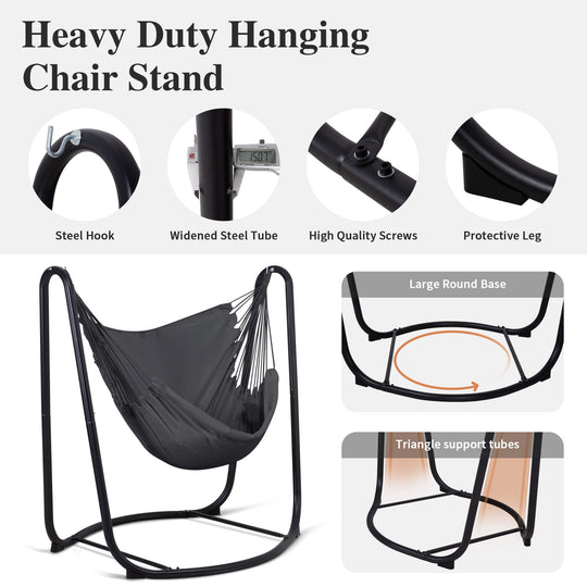 suncreat hanging swing chair with stand#color_gray