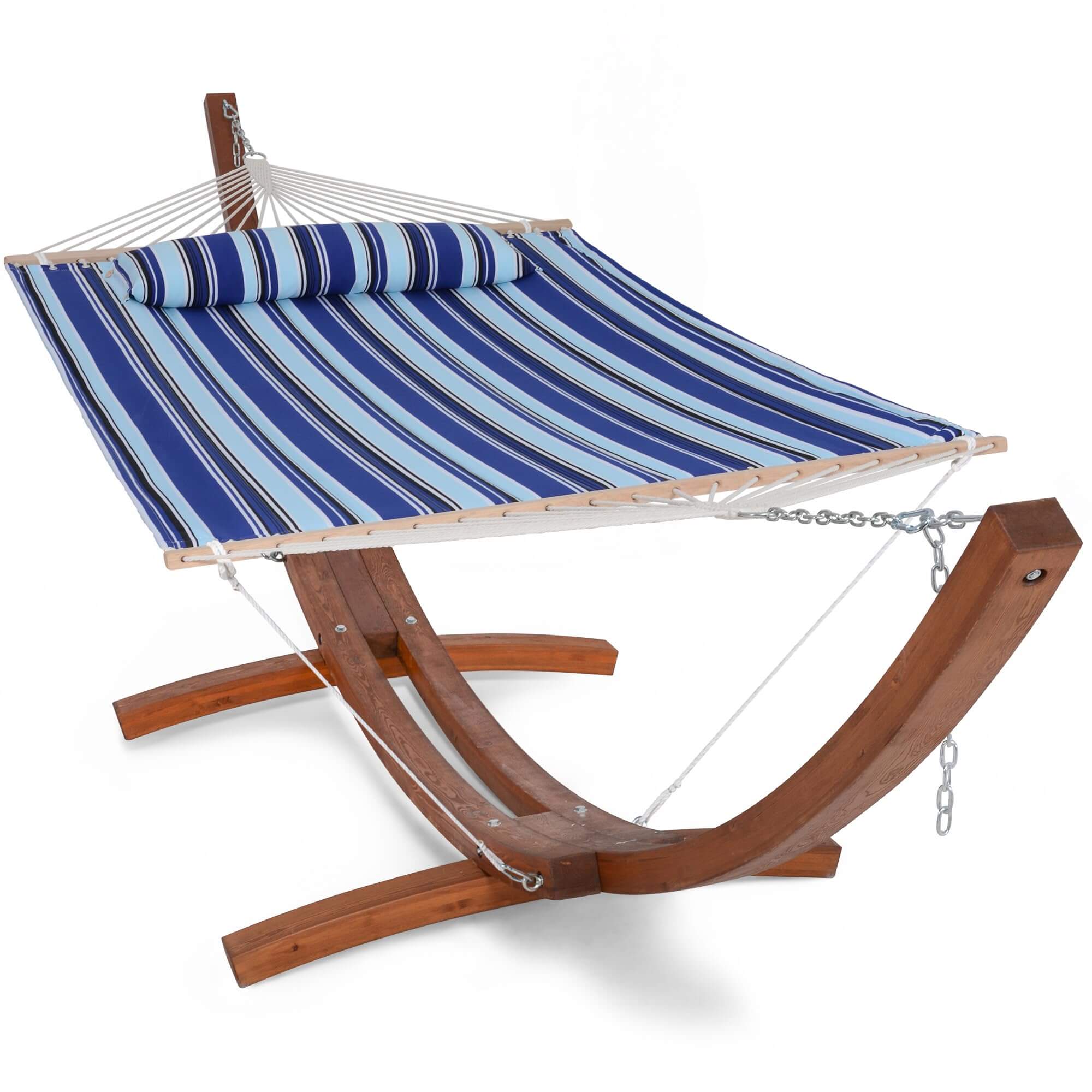 Outdoor Double Quilted Hammock with 14 Ft Wooden Arc Hammock Stand| SUNCREAT