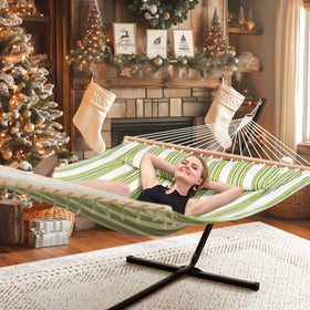 SUNCREAT-Double-Hammock-with-Stand-Green-Beige#color_green-beige