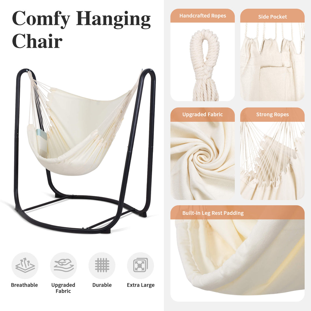 suncreat hanging swing chair with stand#color_beige