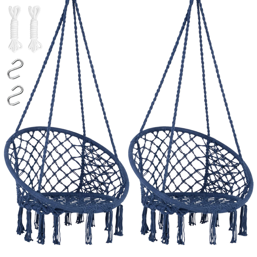 Macrame Cotton Rope Hammock Chair Swing#color_blue-pack-of-2