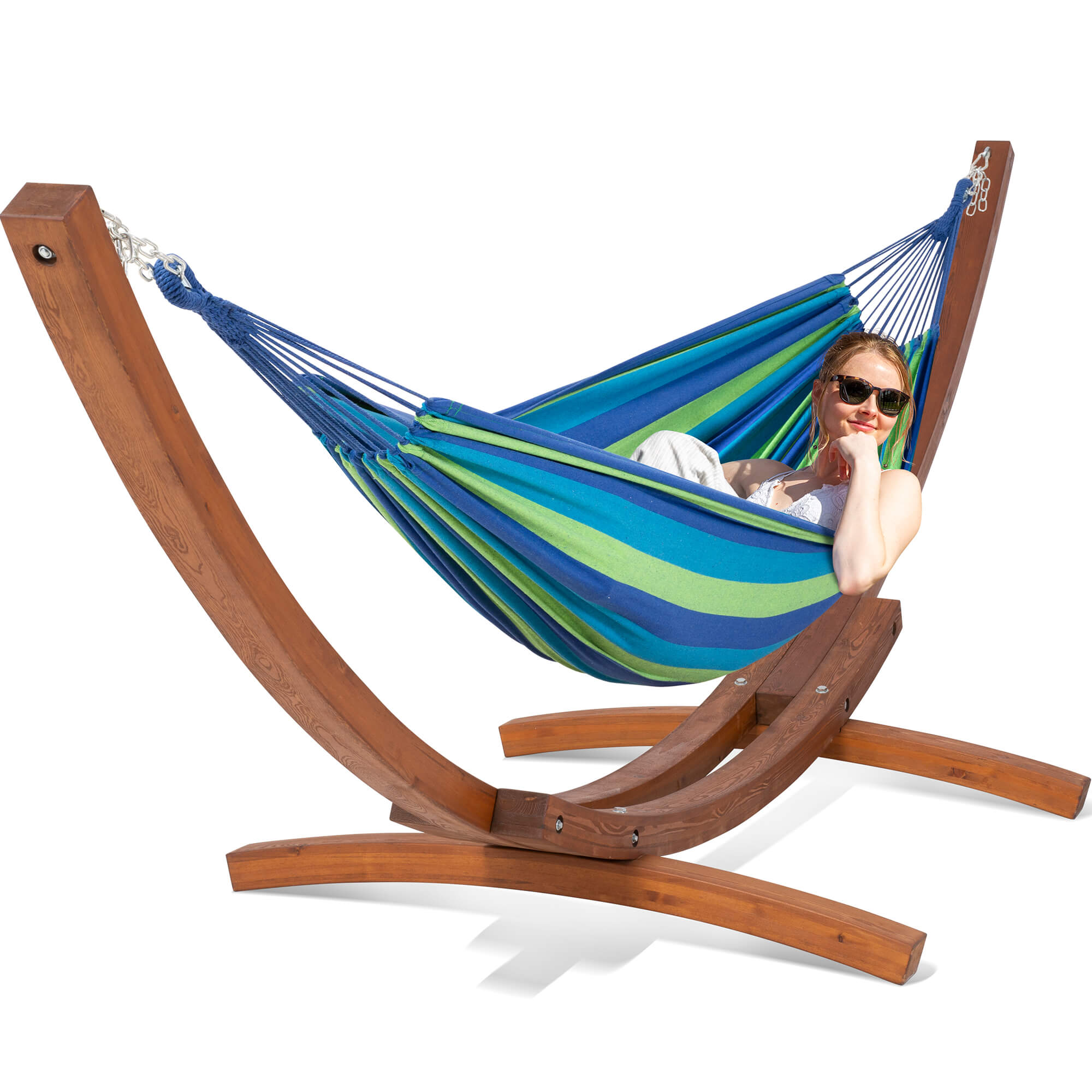 hammock with wood stand#color_blue-stripe