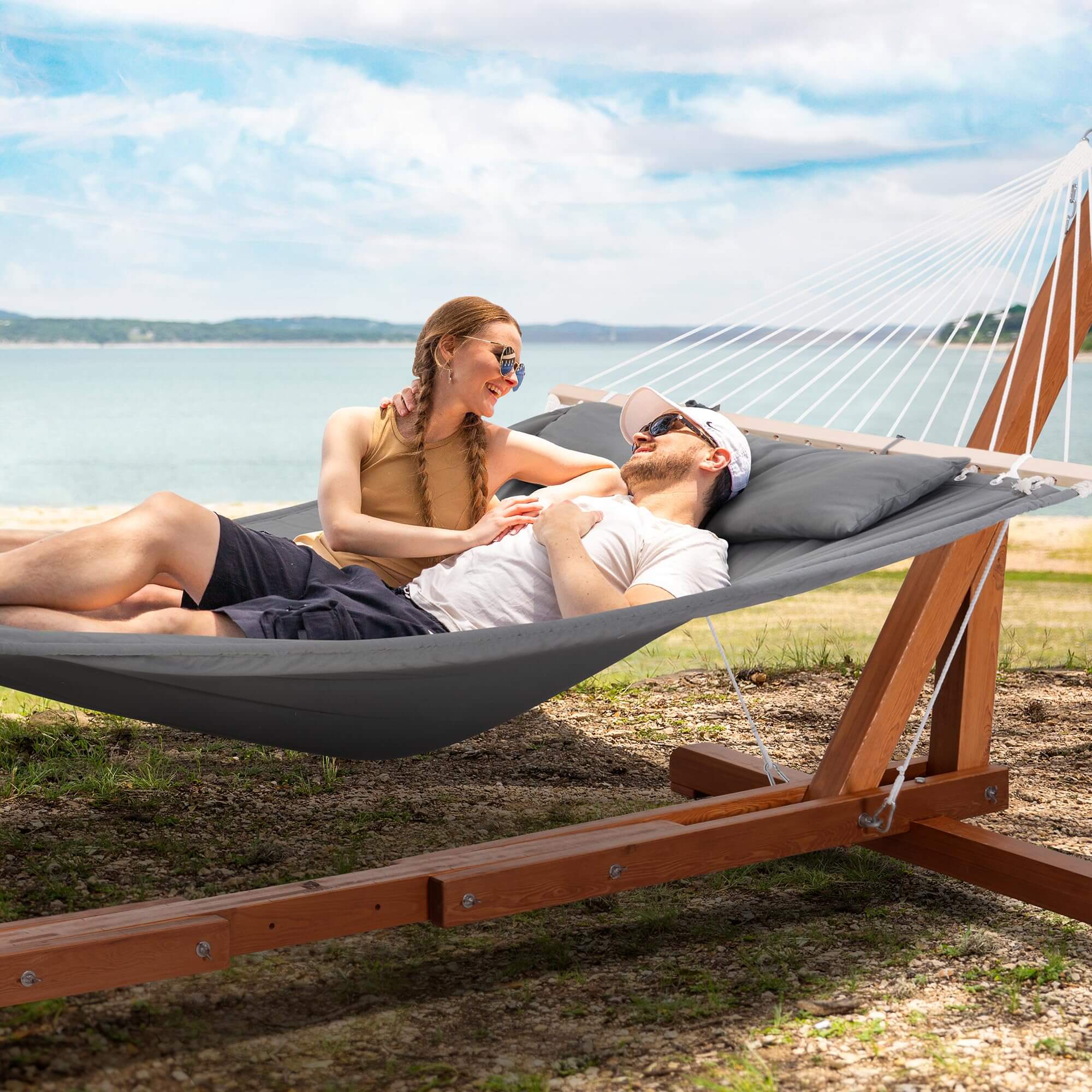 hammock with adjustable wood stand#color_dark-gray