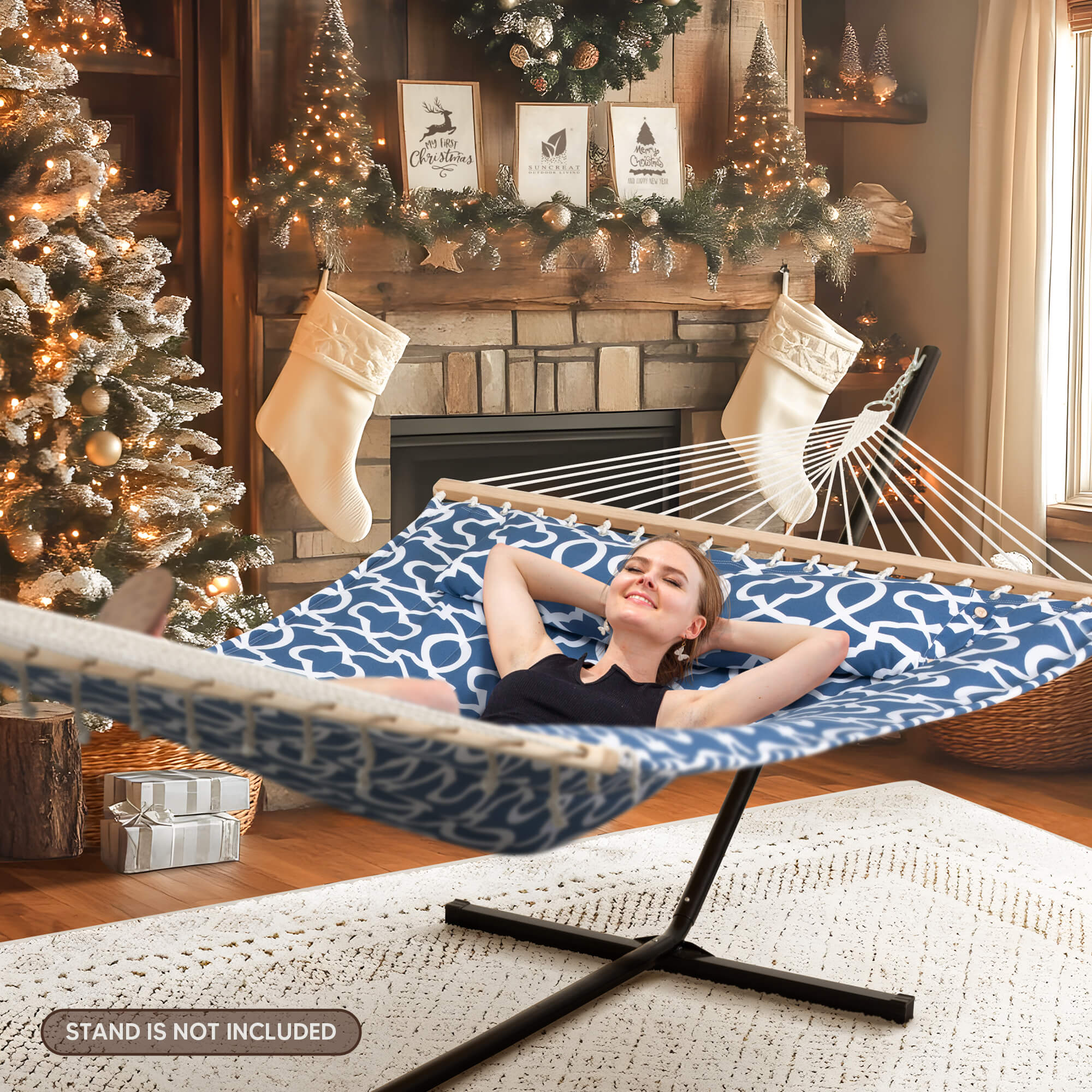 SUNCREAT Quilted Fabric Hammock, Blue Pattern#color_blue-pattern