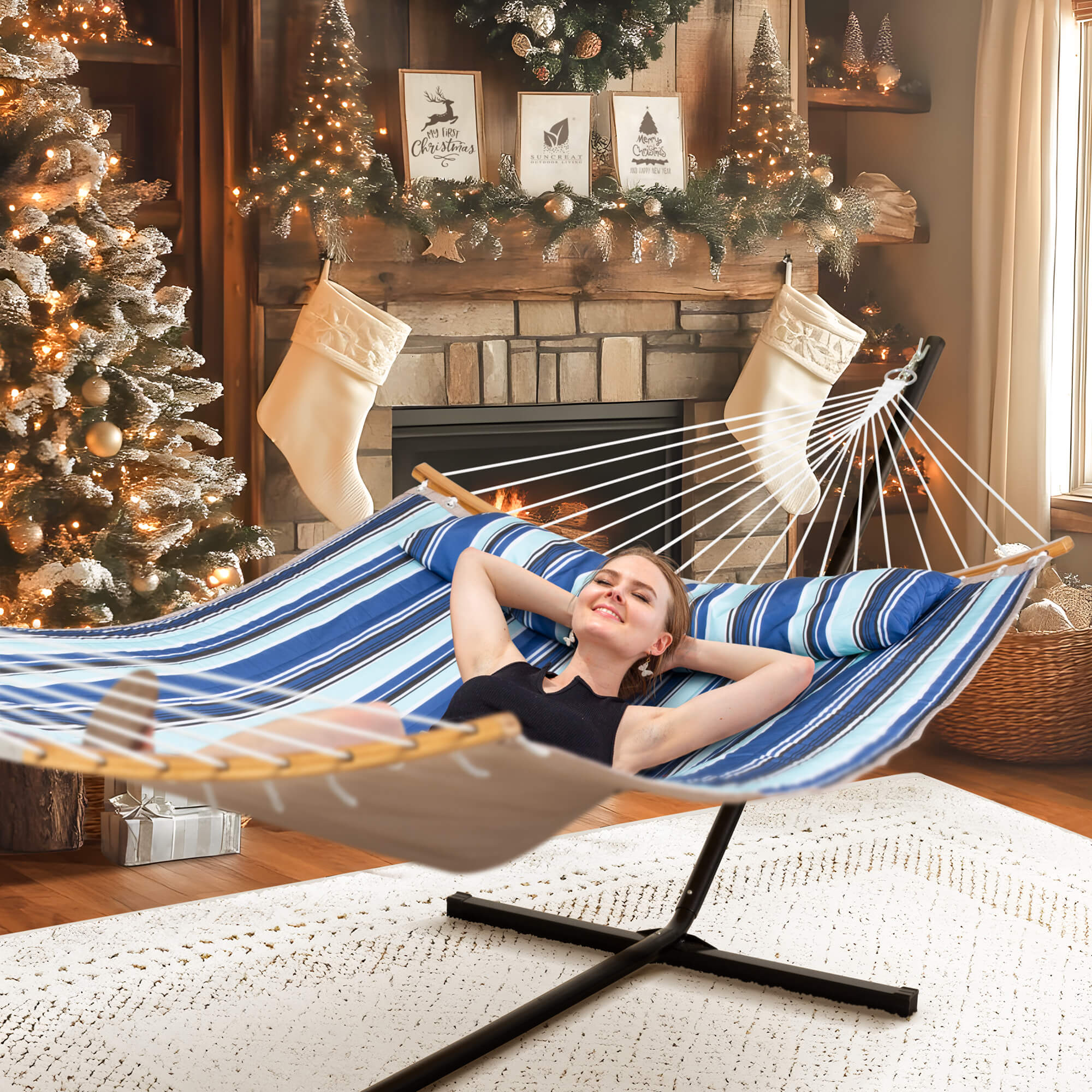 SUNCREAT-Double-Quilted-Hammock-with-Stand-Blue-Stripes#color_blue-stripes