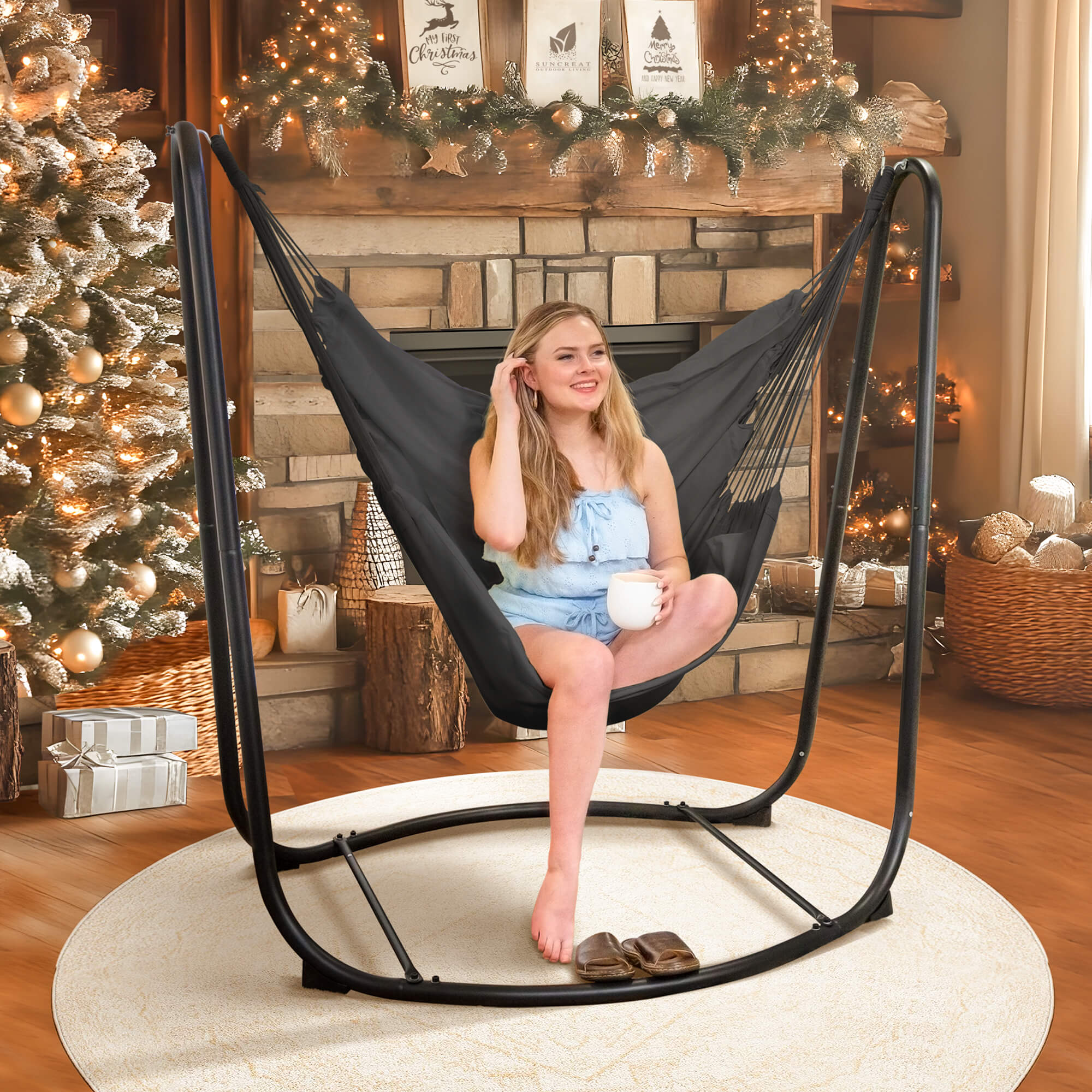 suncreat hanging swing chair with stand#color_gray