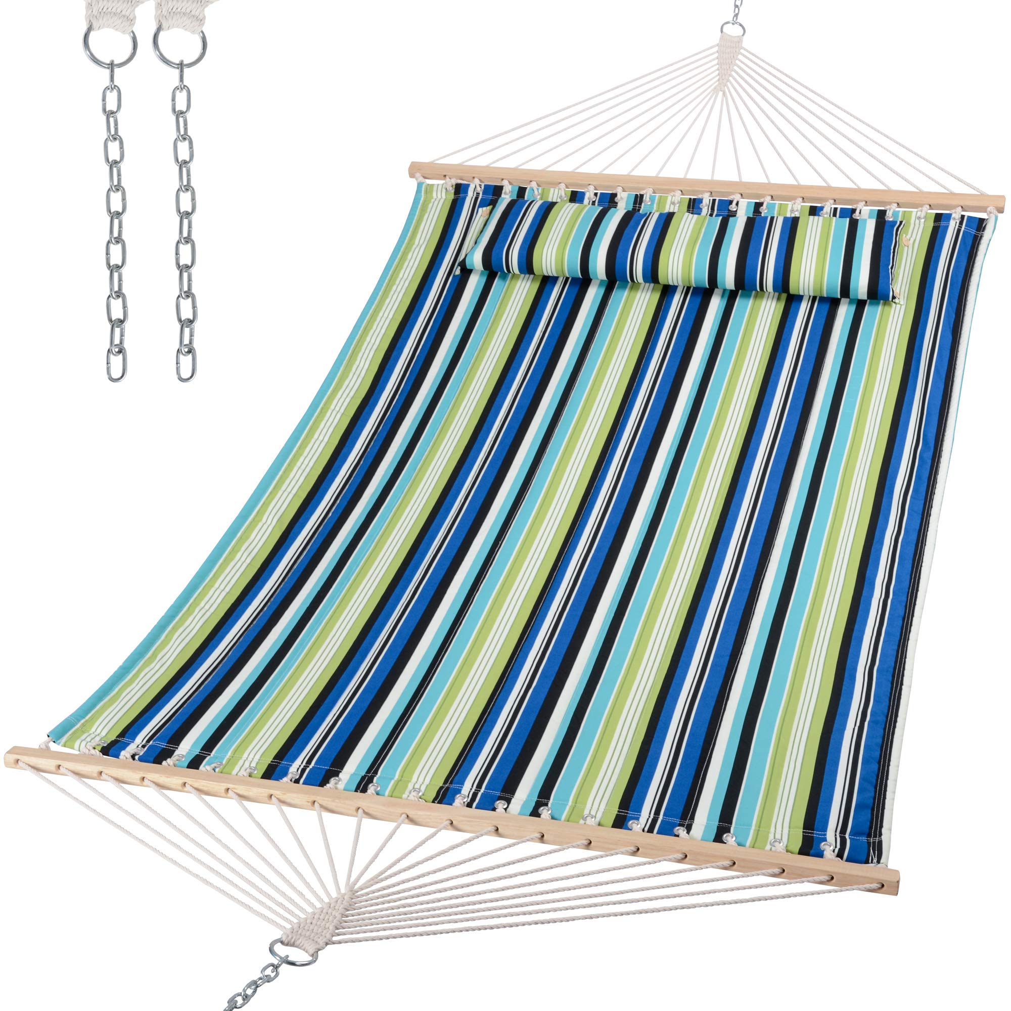 SUNCREAT Quilted Fabric Hammock, Green Stripes#color_green-stripes