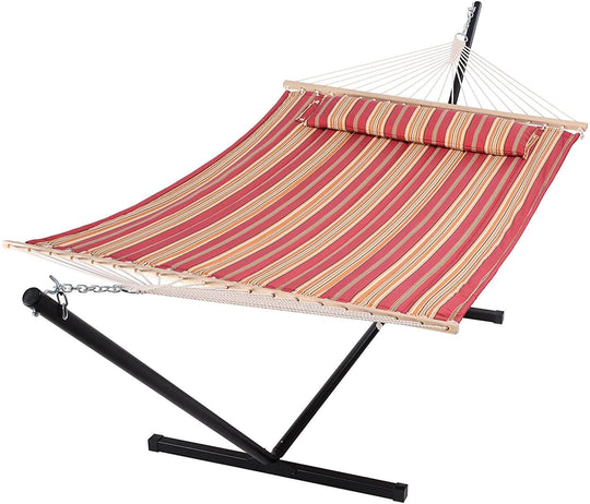 SUNCREAT-Double-Hammock-with-Stand-Red-Stripes#color_red-stripes