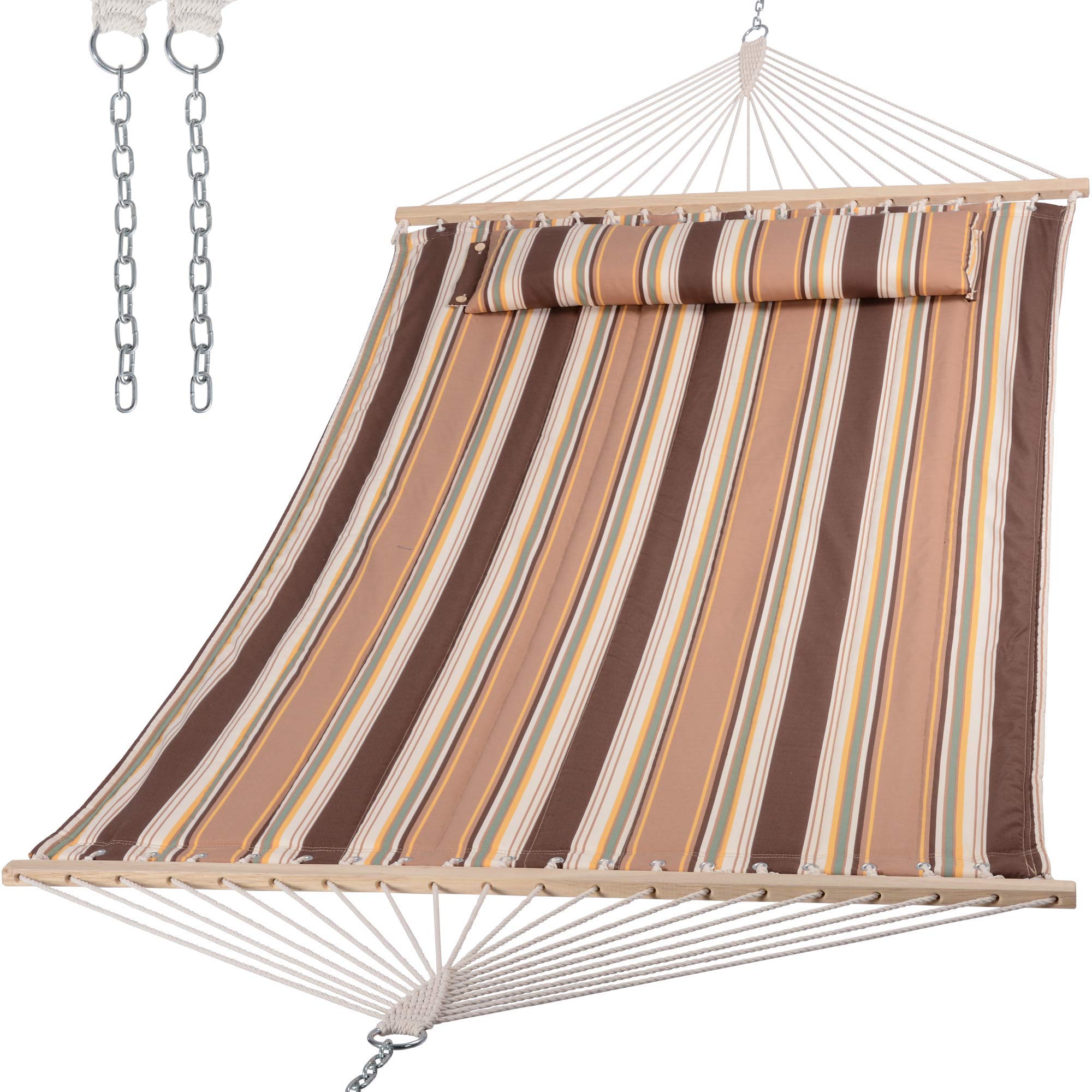 SUNCREAT Quilted Fabric Hammock, Brown Stripes#color_brown-stripes