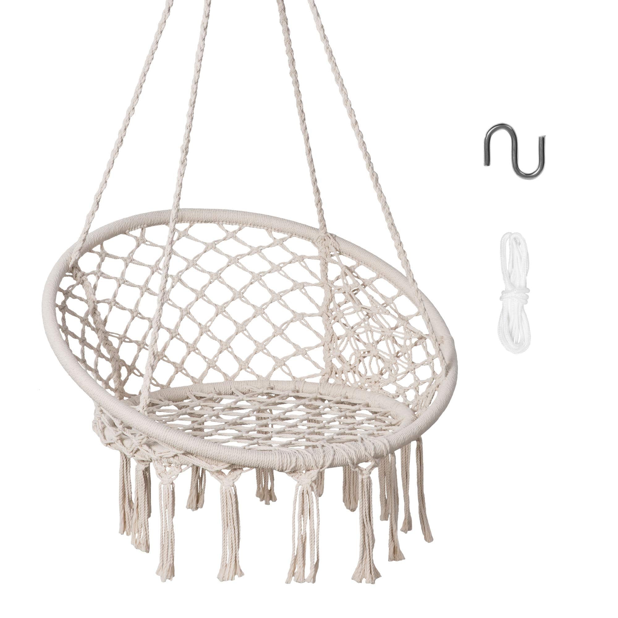 Macrame Cotton Rope Hammock Chair Swing#color_beige