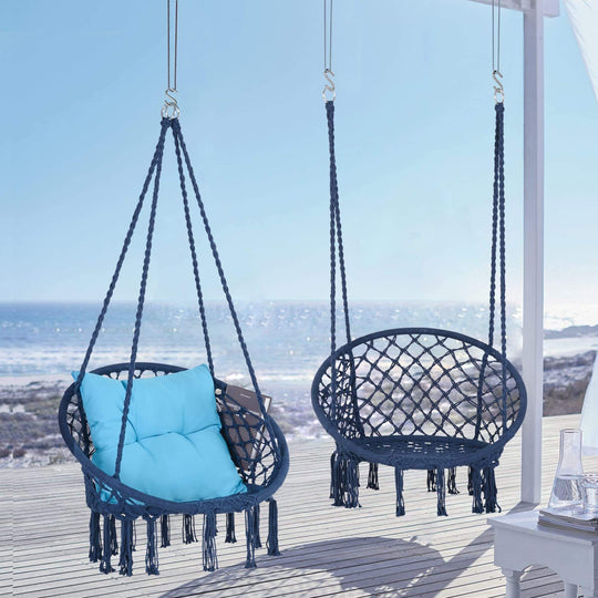 Macrame Cotton Rope Hammock Chair Swing#color_blue