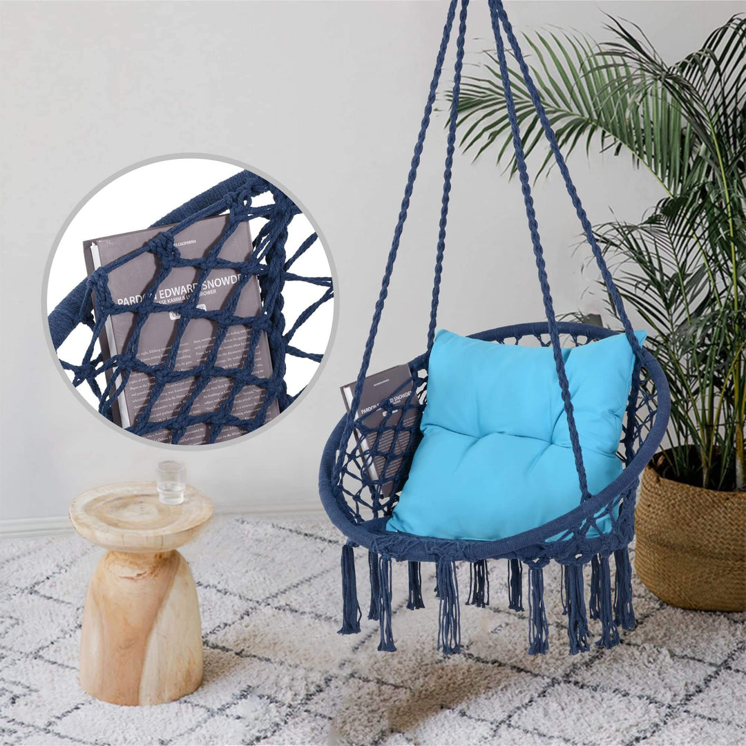 Macrame Cotton Rope Hammock Chair Swing#color_blue