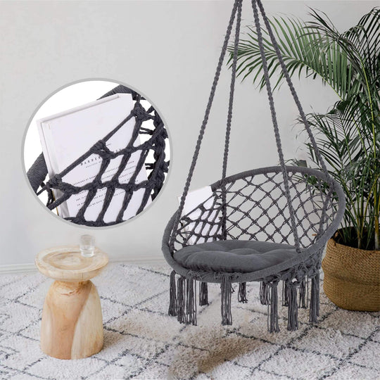 Macrame Cotton Rope Hammock Chair Swing#color_grey