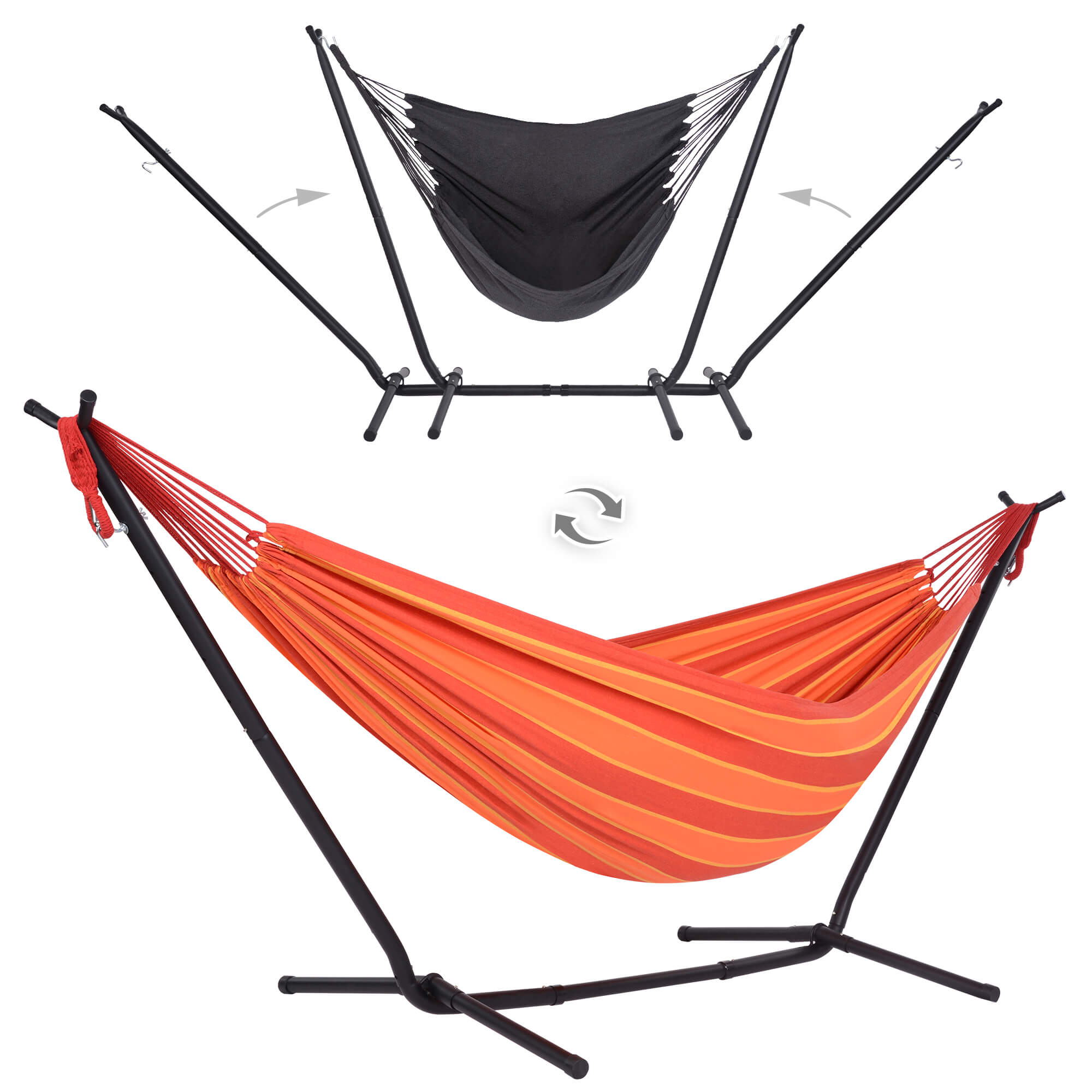 SUNCREAT-2-in-1 Heavy-Duty-2-Person-Hammock-with-Stand-Orange-Stripe#color_orange-stripe