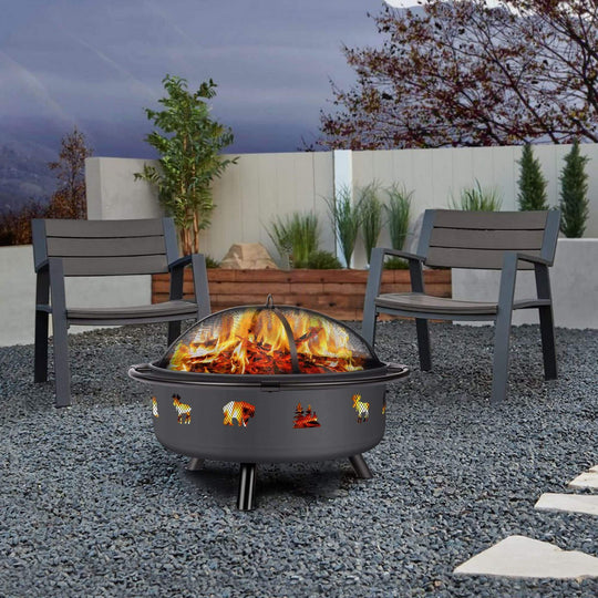 Outdoor Bonfire Wood Burning Fire Pit with Grill and Fireplace Poker#size_36-inch-1