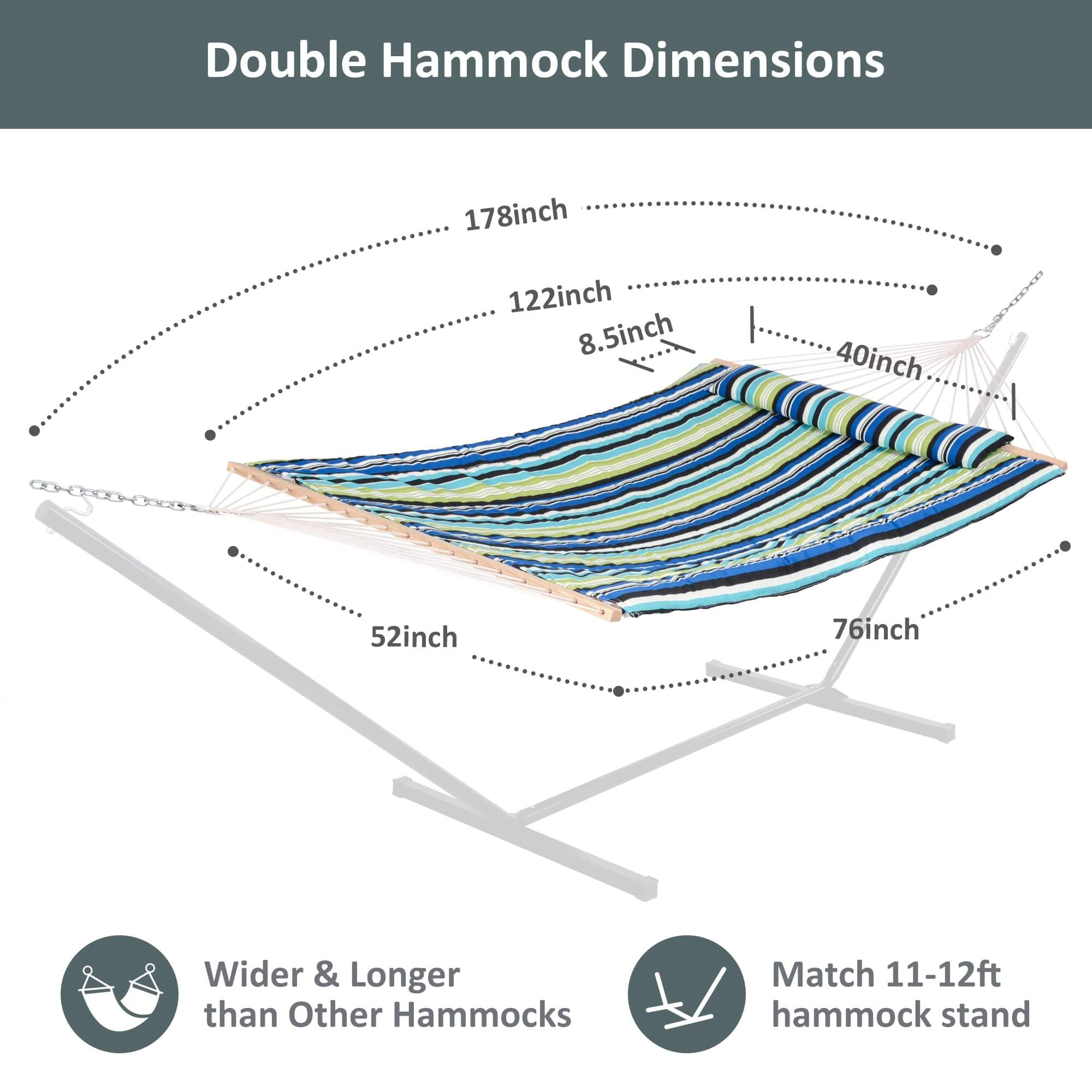 SUNCREAT Quilted Fabric Hammock, Green Stripes#color_green-stripes