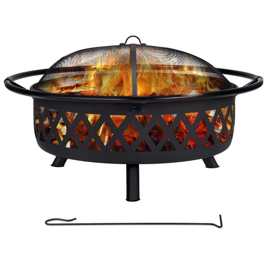 Outdoor Bonfire Wood Burning Fire Pit with Grill and Fireplace Poker#size_42-inch