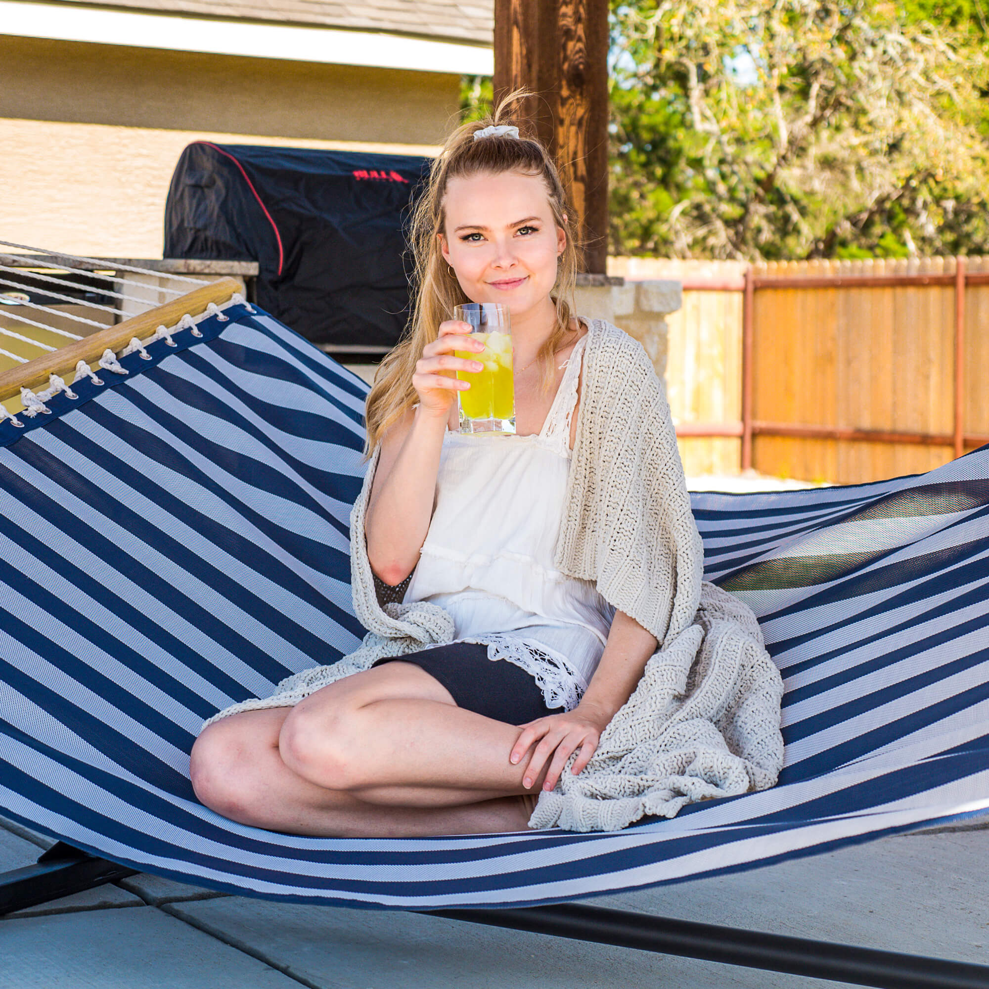 SUNCREAT Hammock with Stand, Blue#color_blue