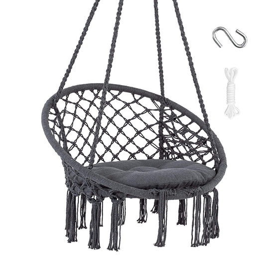 Macrame Cotton Rope Hammock Chair Swing#color_grey